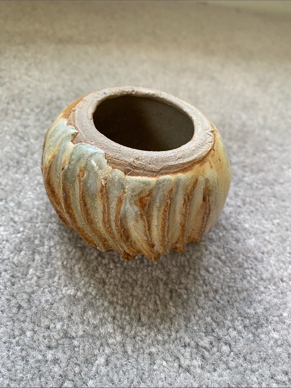 Handmade Ceramic Accent Vase in Beige and Rust-Toned Glaze